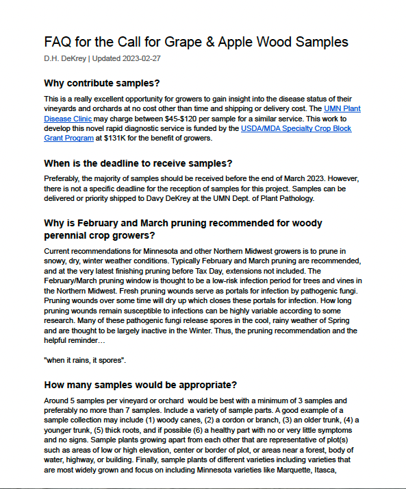 Image of FAQ page for Call for Grape & Apple Wood Samples